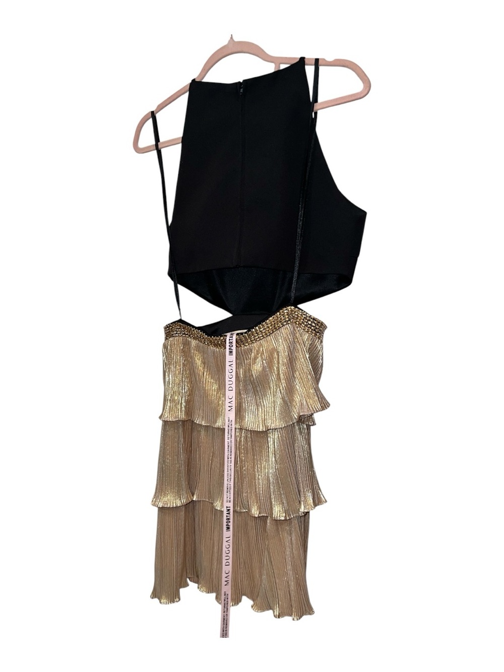Mac Duggal Ieena 26735 Black Gold Rhinestone Cutout Tiered Mini Dress 6 NWT - Picture 5 of 13